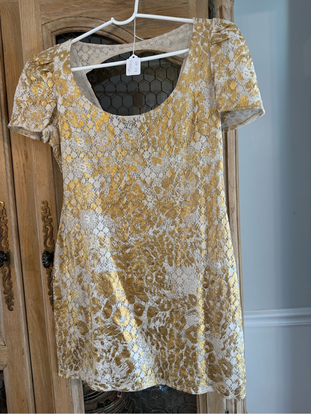 Beulah Gold and Cream Lace Short Sleeve Dress